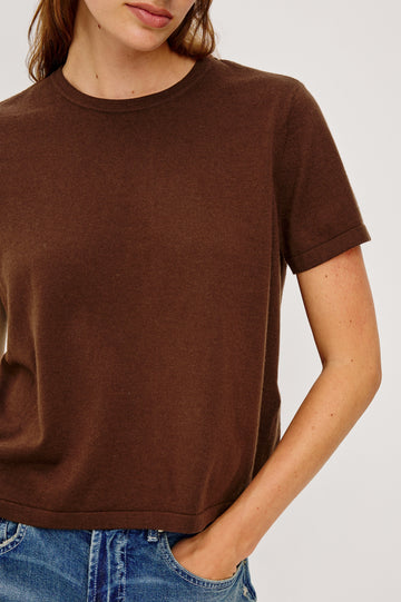 COTTON CASHMERE T-SHIRT - ESPRESSO