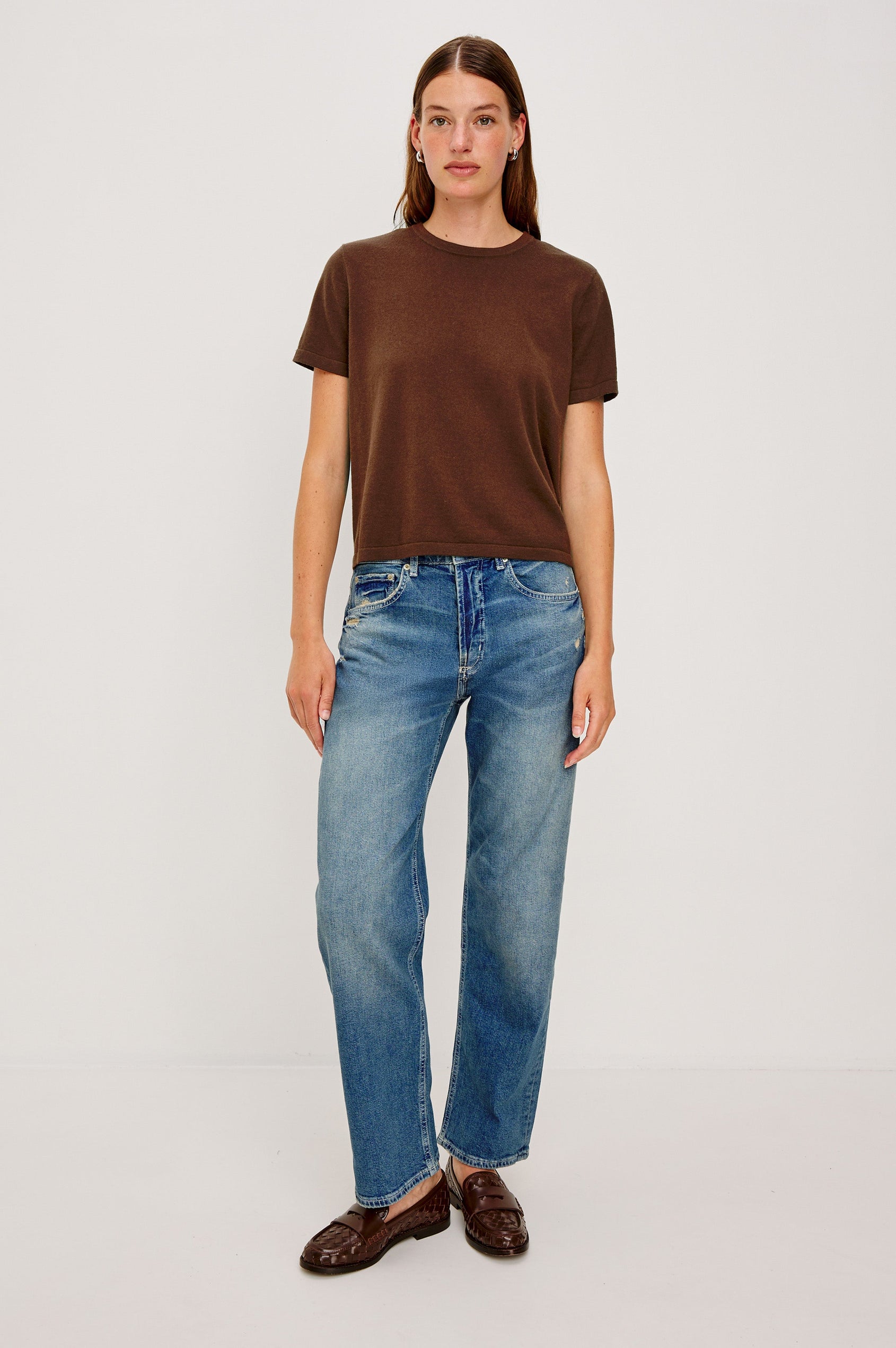 COTTON CASHMERE T-SHIRT - ESPRESSO