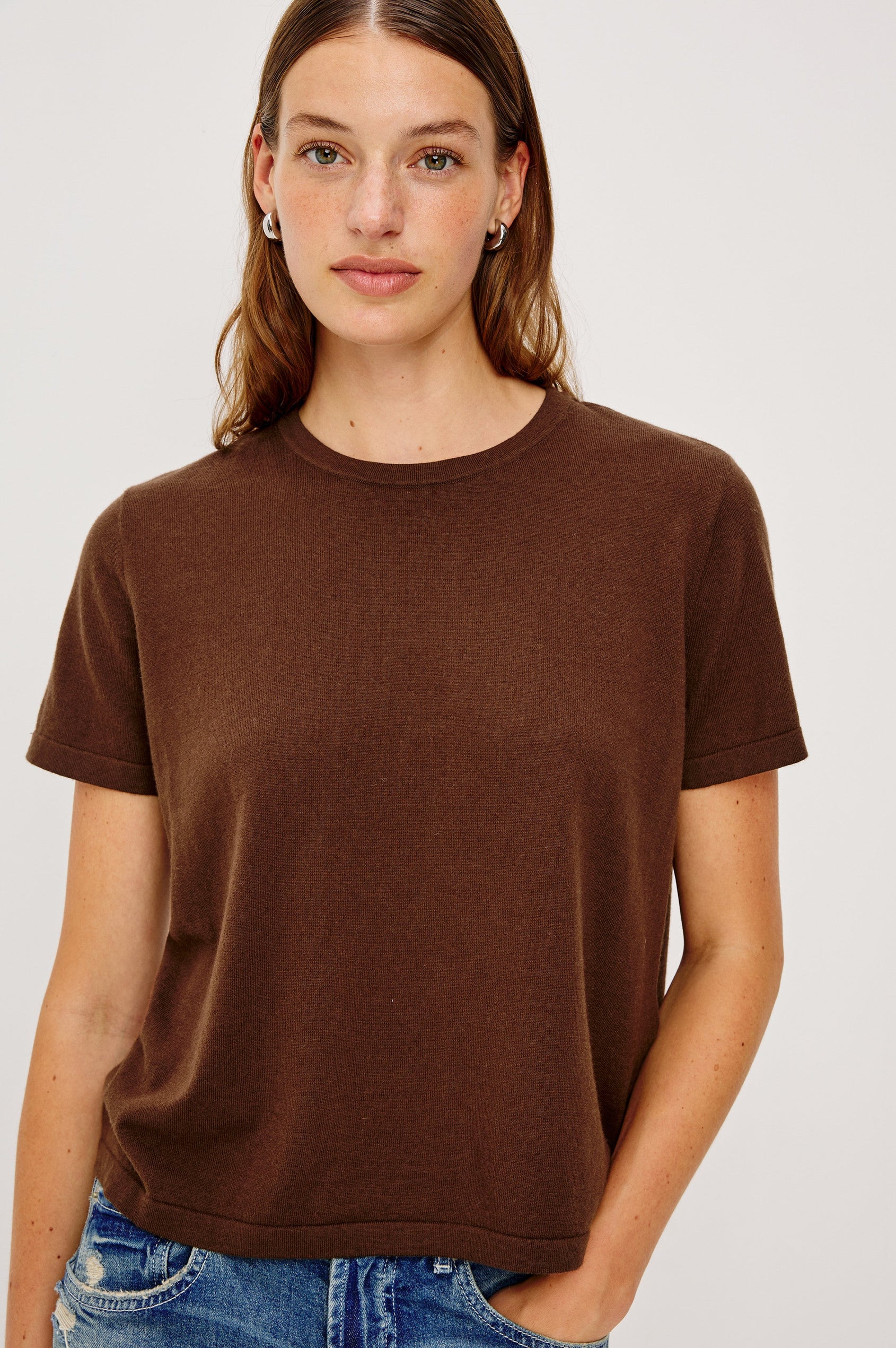 COTTON CASHMERE T-SHIRT - ESPRESSO