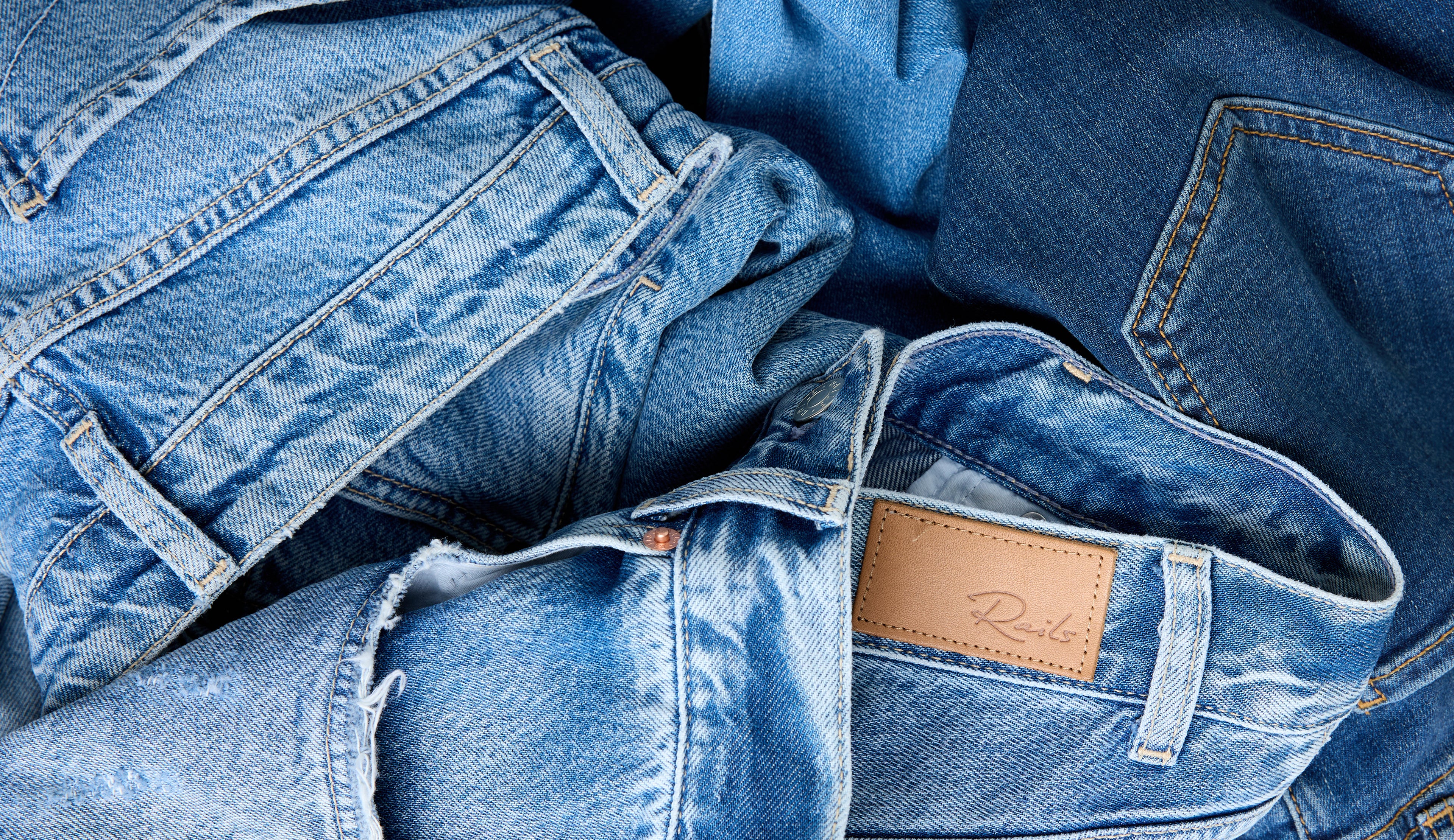 Close up of different shades of denim