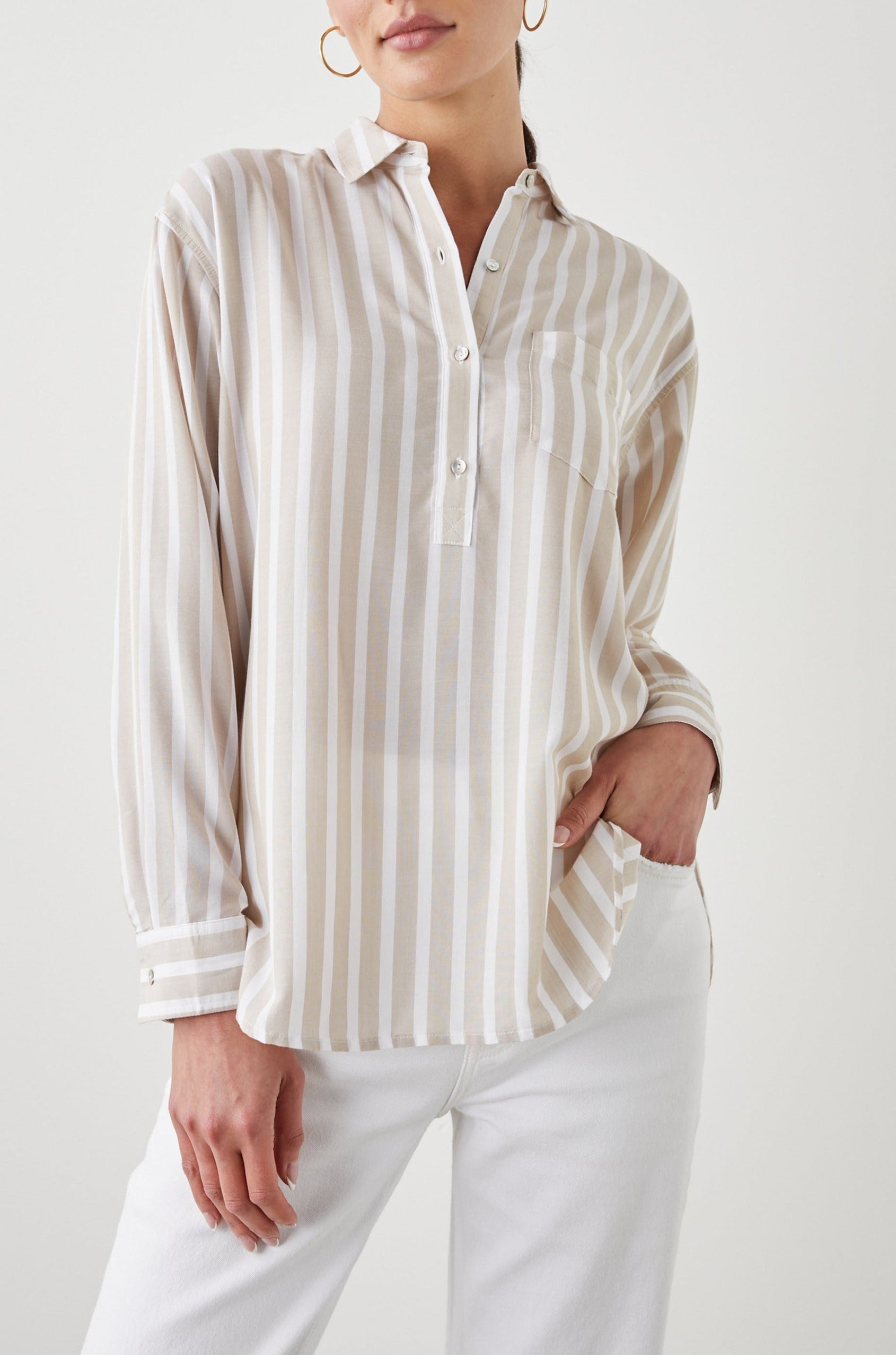 ELLE SHIRT NATURAL STRIPE - FRONT UNTUCKED