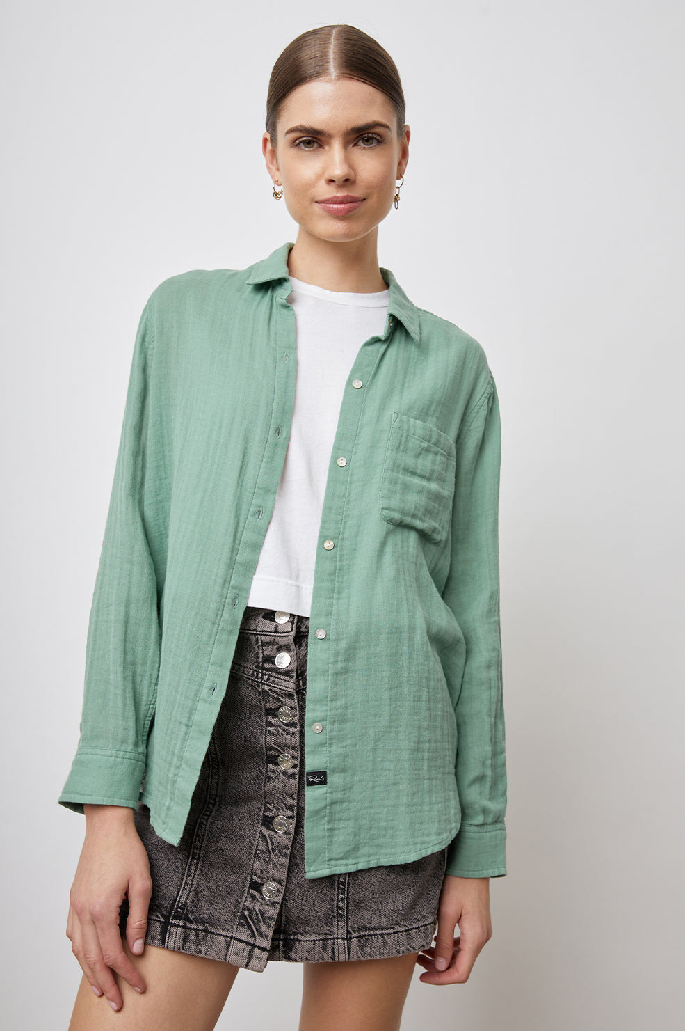 ELLIS GREEN APPLE SHIRT- FRONT UNBUTTONED