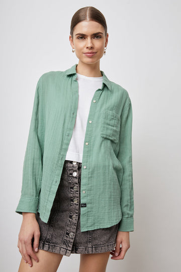 ELLIS GREEN APPLE SHIRT- FRONT UNBUTTONED