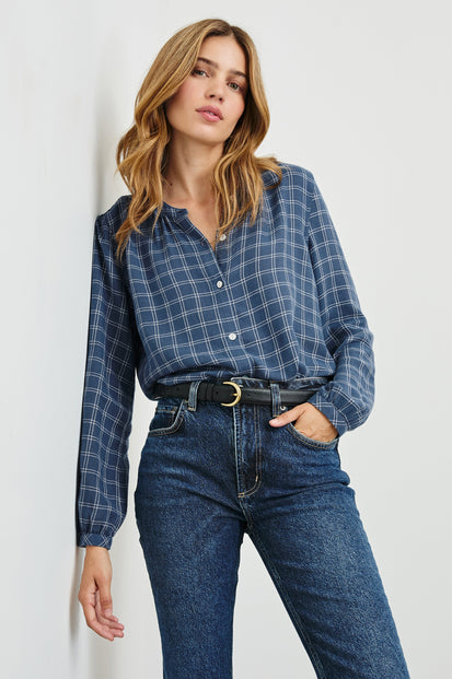 ELOISE-INDIGO-IVORY-PLAID-FRONT ANGLE