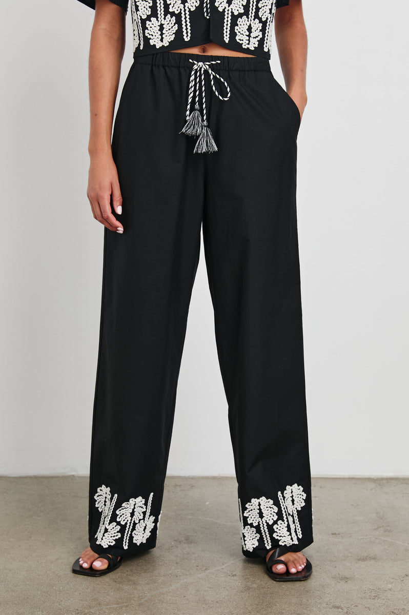 EMMIE PANT - BLACK IVORY PALM TREES – Rails UK