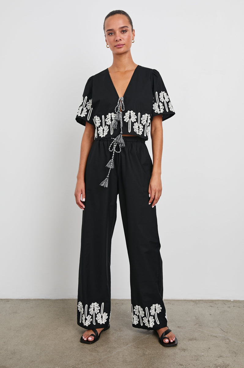 EMMIE PANT - BLACK IVORY PALM TREES – Rails UK