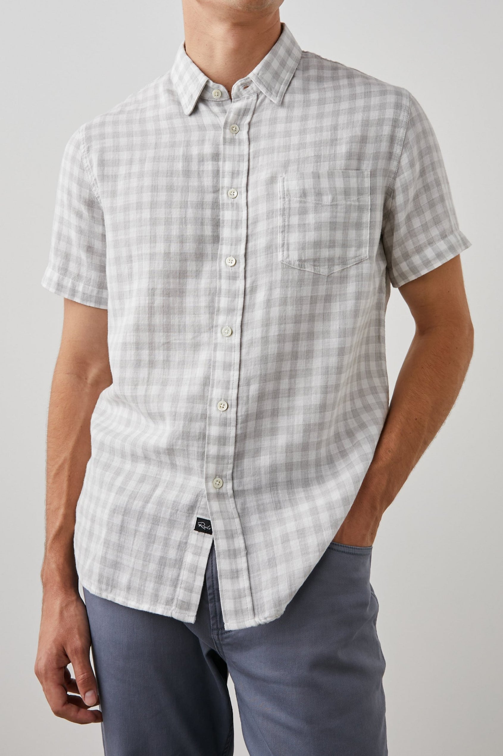 FAIRFAX SHIR GREY GINGHAM MELANGE - SIDE ANGLE