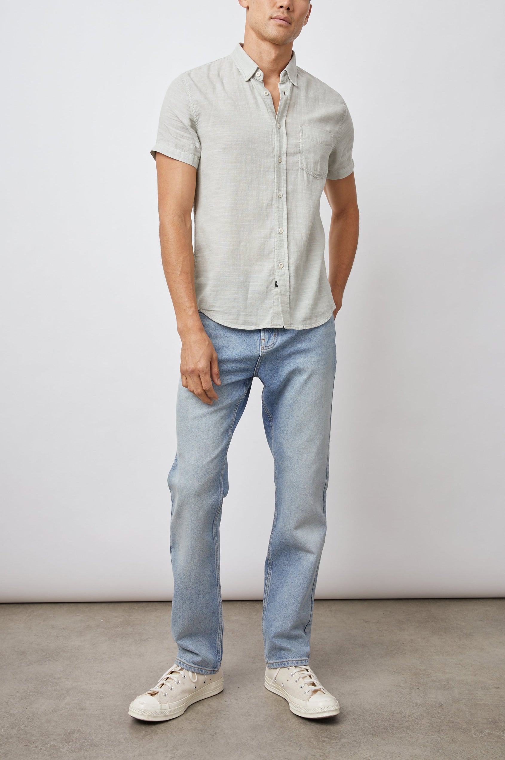 FAIRFAX SHORT SLEEVE BUTTON DOWN - SAGE - FRONT FULL BODY