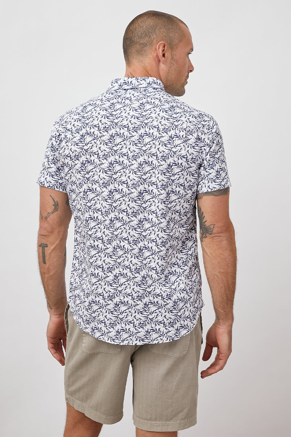 FAIRFAX GATHER NAVY WHITE SHORT SLEEVE BUTTON DOWN-BACK