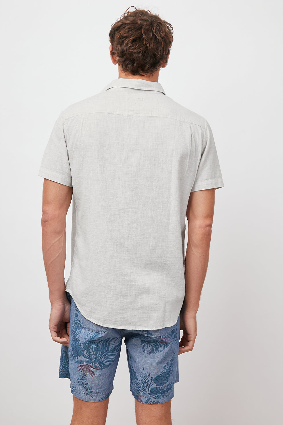 FAIRFAX GREY MELANGE SHORT SLEEVE BUTTON DOWN-BACK