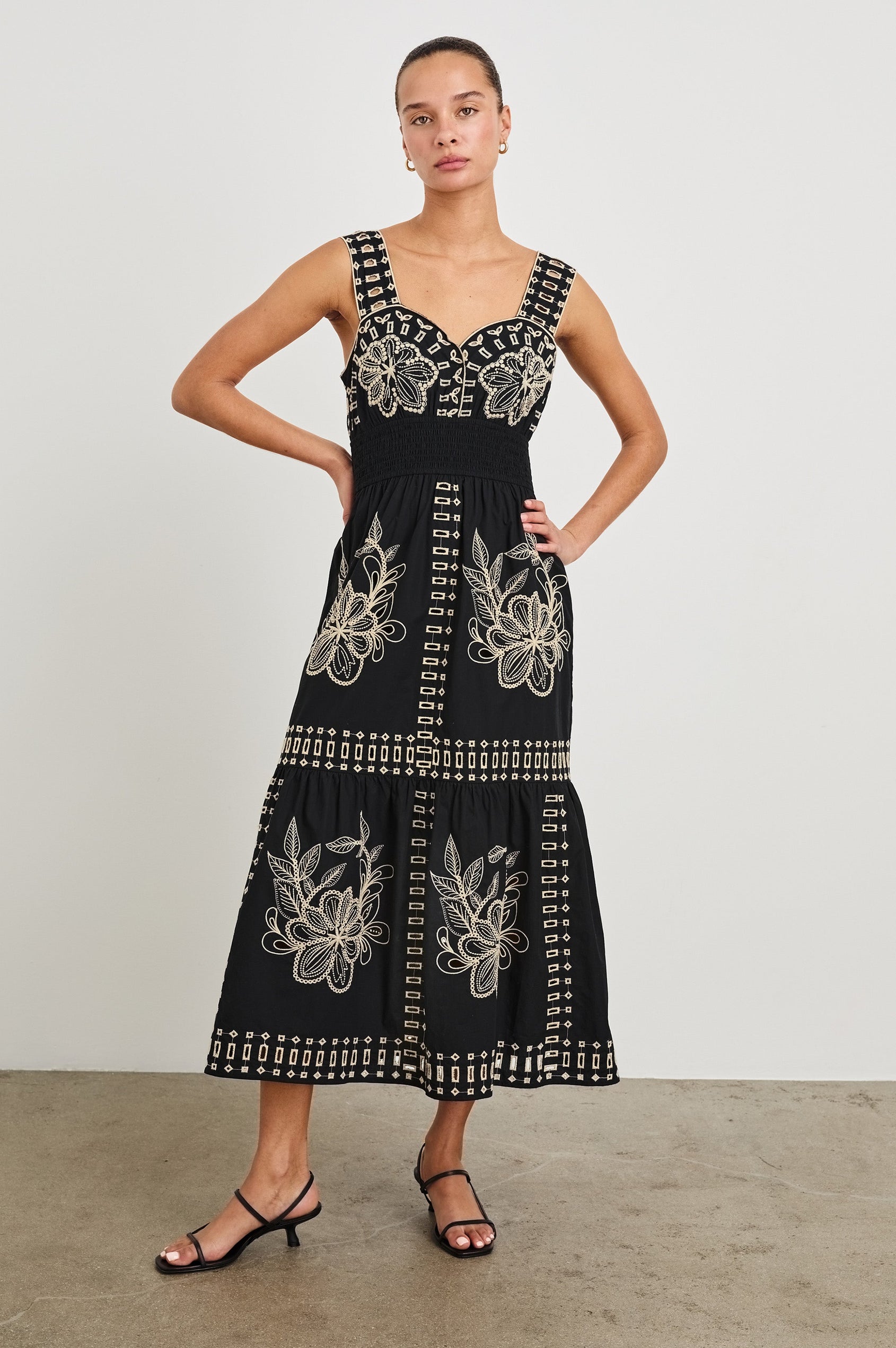 FAWN DRESS - BLACK TAN EMBROIDERY Rails UK FAWN DRESS - BLACK TAN EMBROIDERY Rails UK