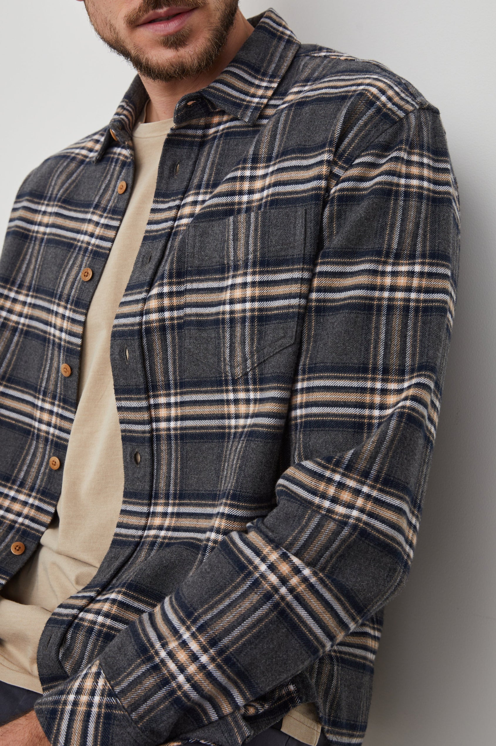 FORREST CHARCOAL FOUNDATION MELANGE SHIRT - DETAIL