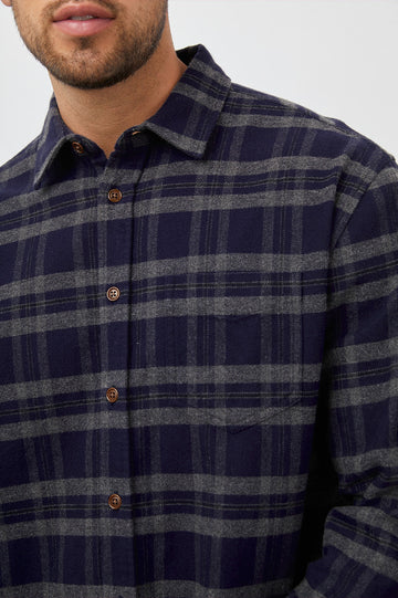 FORRESY SHIRT ANCIENT NAVY MELANGE - FRONT POCKET DETAILS