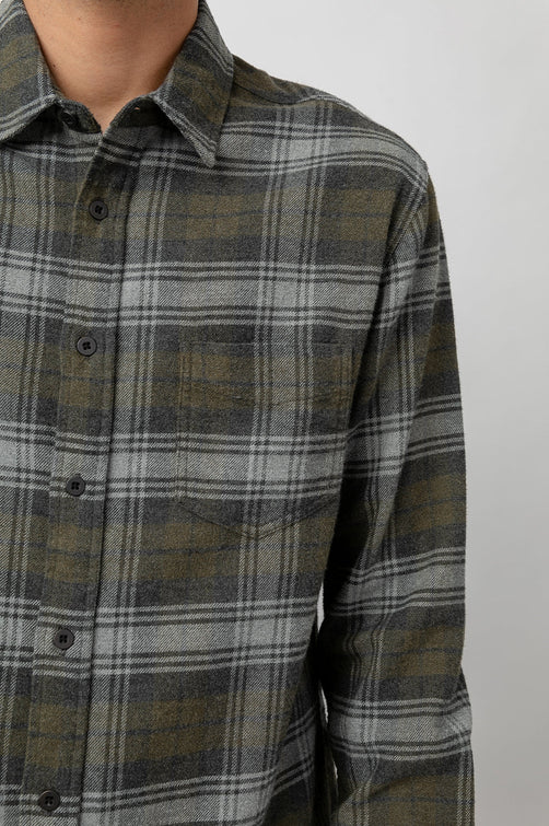 Forrest Charcoal/Olive/Grey Long Sleeve Buttondown Shirt - close up
