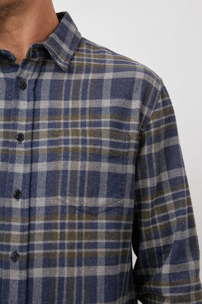 Forrest Olive Shire long sleeve buttondown- close up