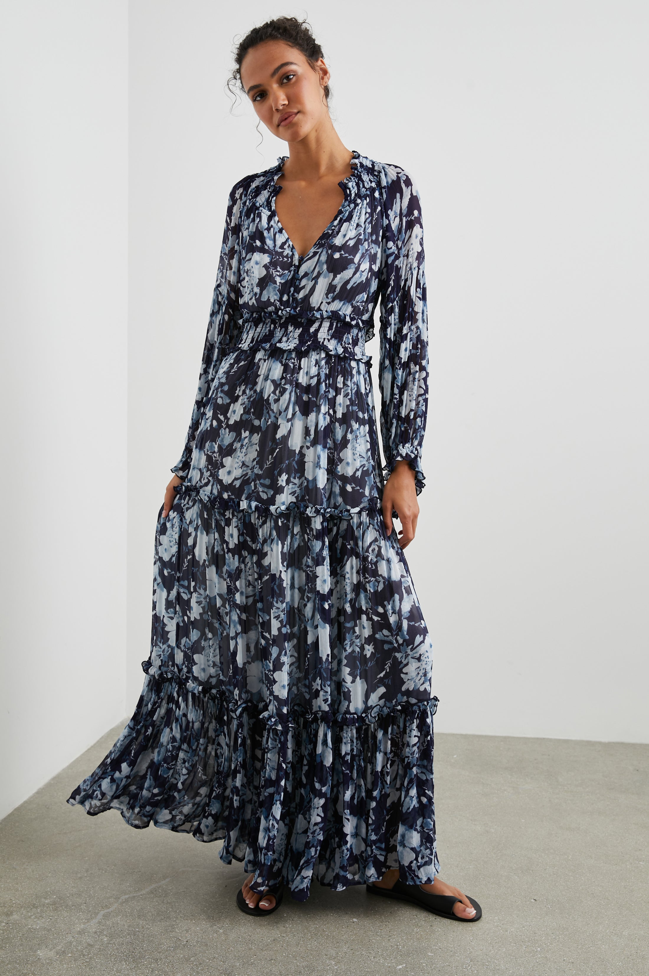 Frederica Dress in Indigo Blossoms