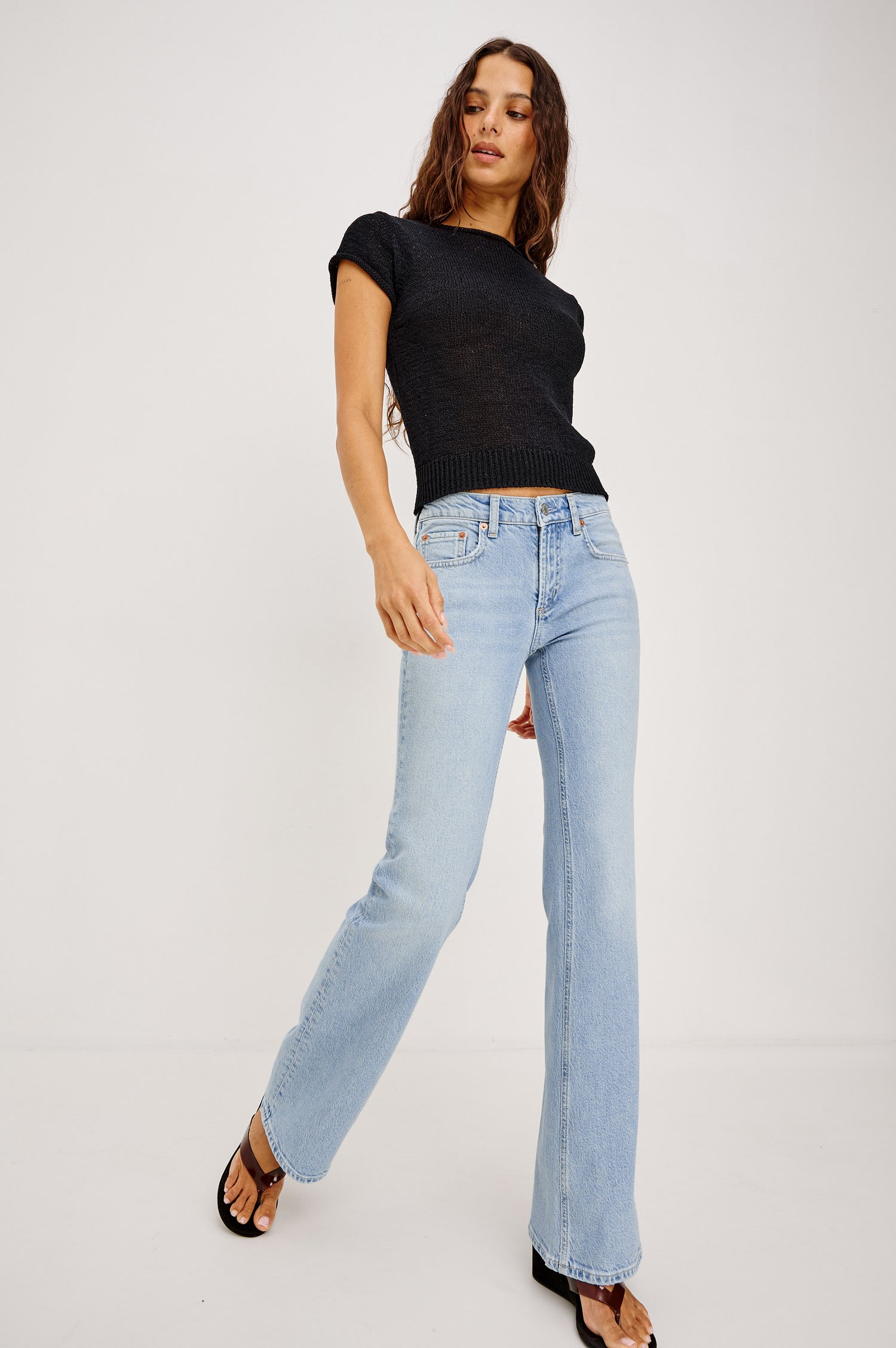 Fremont Bootcut Jean in Comfort Stretch Denim With 5-Pockets and Front Zip Fly in Jasper Colorway - Full Body Front View Featured on Model