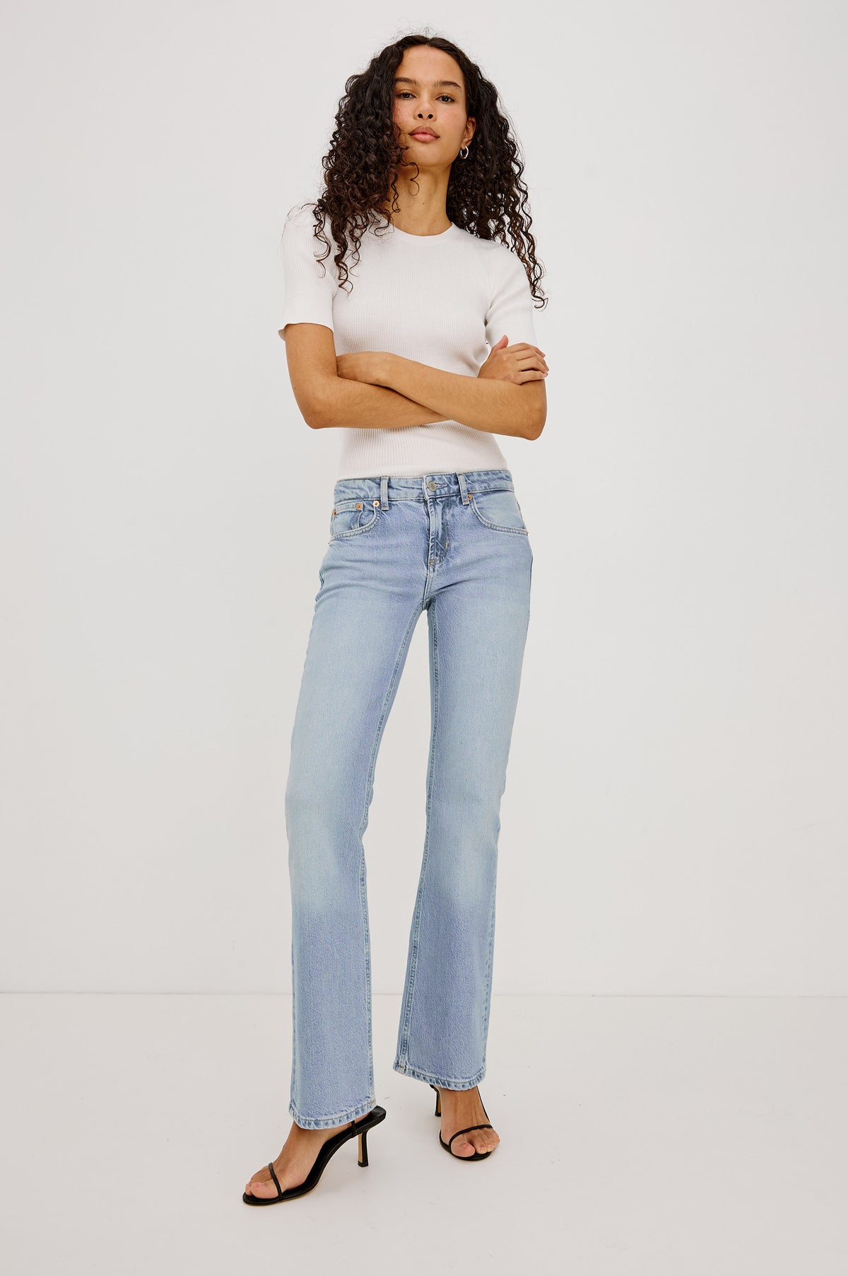 Fremont Bootcut Jean in Comfort Stretch Denim With 5-Pockets and Front Zip Fly in Jasper Colorway - Full Body Front View Featured on Model