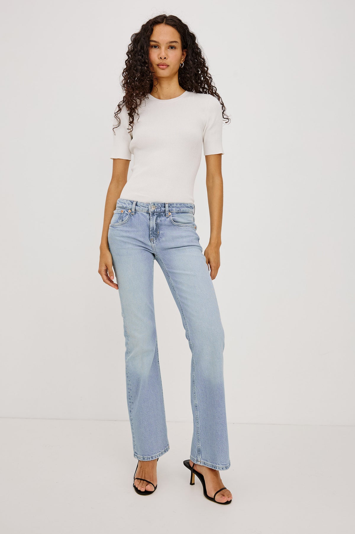 Fremont Bootcut Jean in Comfort Stretch Denim With 5-Pockets and Front Zip Fly in Jasper Colorway - Full Body Front View Featured on Model