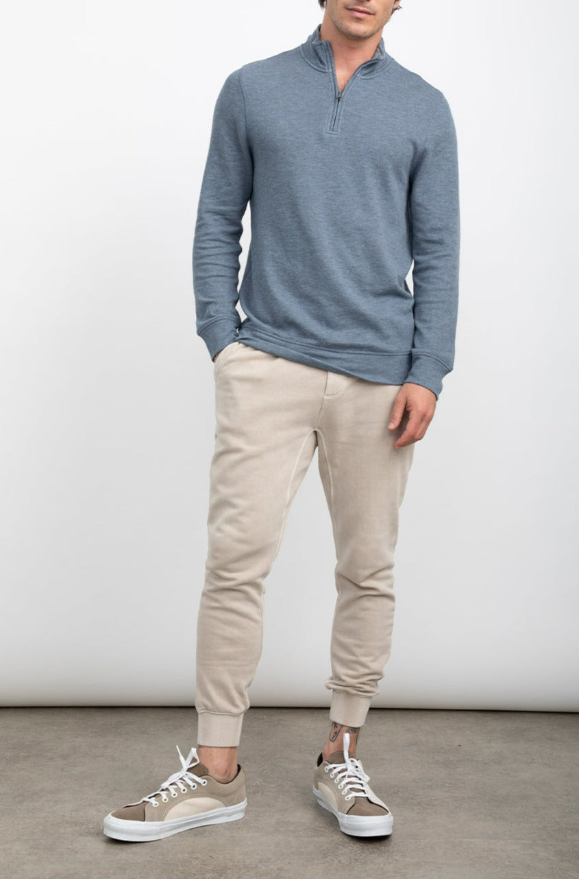 GAVIN BLUE GREY MELANGE QUARTER ZIP CODE-FULL FRONT BODY