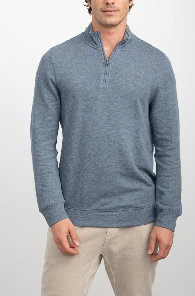 GAVIN BLUE GREY MELANGE QUARTER ZIP CODE- FRONT