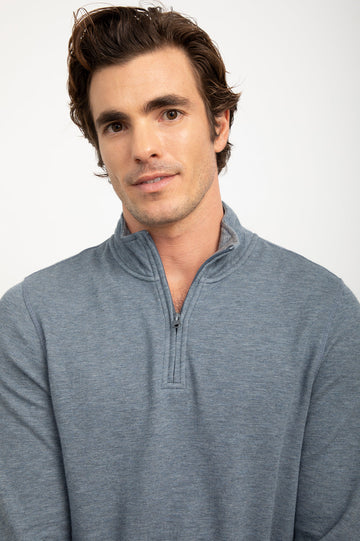 GAVIN BLUE GREY MELANGE QUARTER ZIP CODE-DETAIL