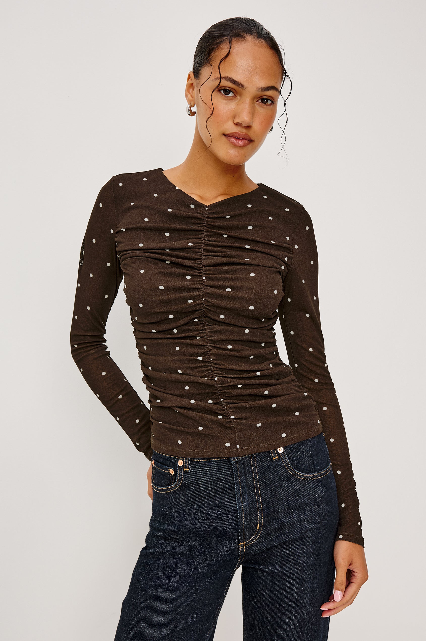 GEORGINA TOP - COCOA POLKA DOTS