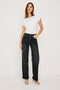 Getty Wide Leg Denim Pants with Belt Loops, Two Front Pockets and Two Back Patch Pockets in Black Pearl Colorway - Front Full Body View Featured on Model