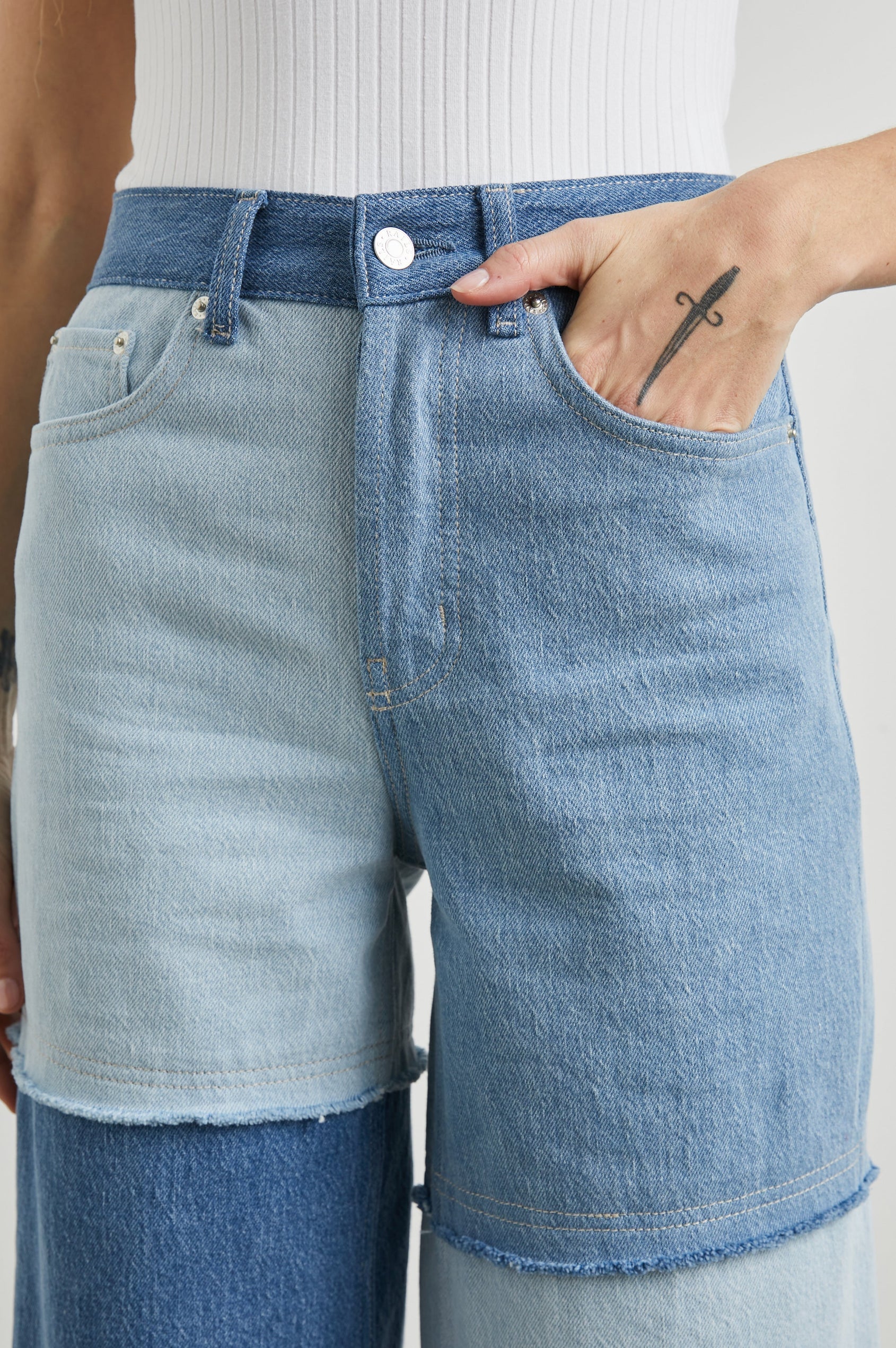 GETTY CROP WIDE LEG - LIGHT INDIGO PATCHWORK -FULL BODY