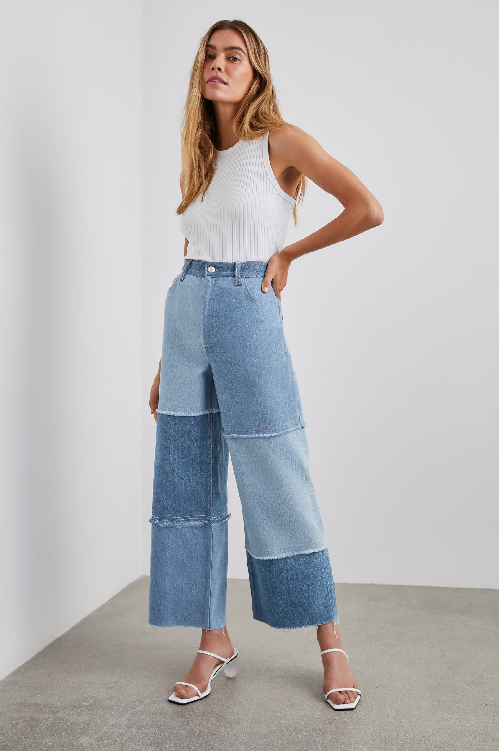 GETTY CROP WIDE LEG - LIGHT INDIGO PATCHWORK -BACK BODY
