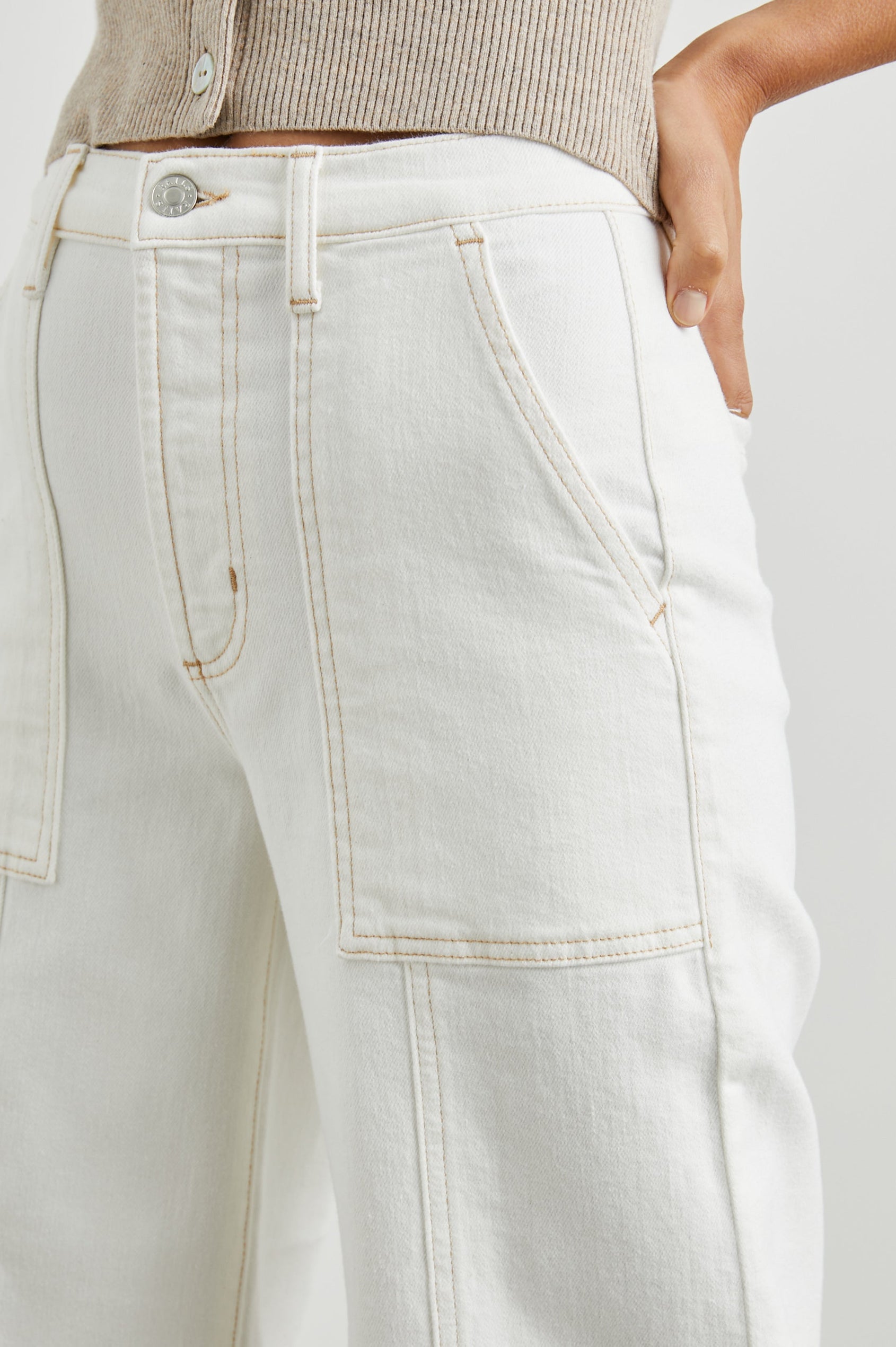 GETTY CROP UTILITY WIDE LEG - VINTAGE ECRU CONTRAST STITCH - DETAILS