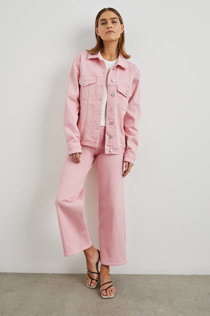 GROVE BOYFRIEND TRUCKER JACKET - BUBBLE GUM - FRONT FULL STYLED