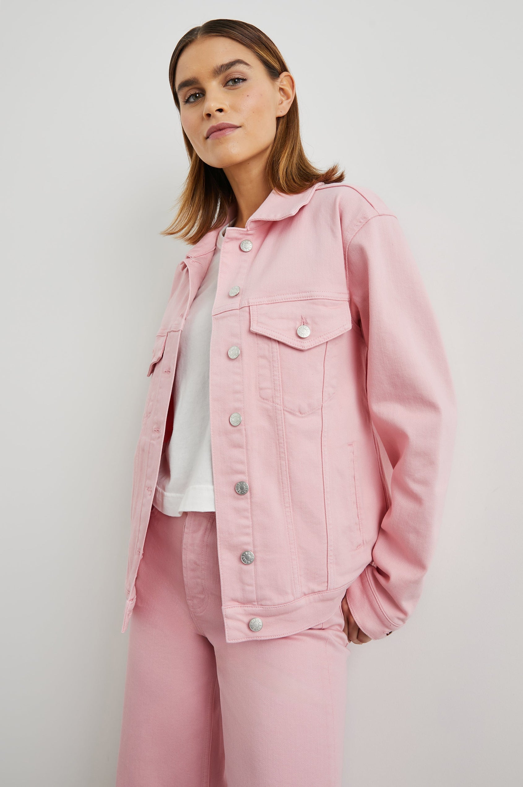 GROVE BOYFRIEND TRUCKER JACKET - BUBBLE GUM - SIDE BODY