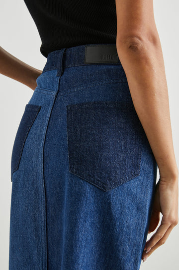 HIGHLAND SKIRT INDIGO PATCHWORK - BACK DETAIL