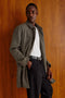 Hockney Overcoat in Wool Blend With Point Collar, Button Front, SIde Welt Pockets, Lined Interior With Zip and Welt Pockets in Highland Tweed Colorway - Upper Body Front View Featured on Model
