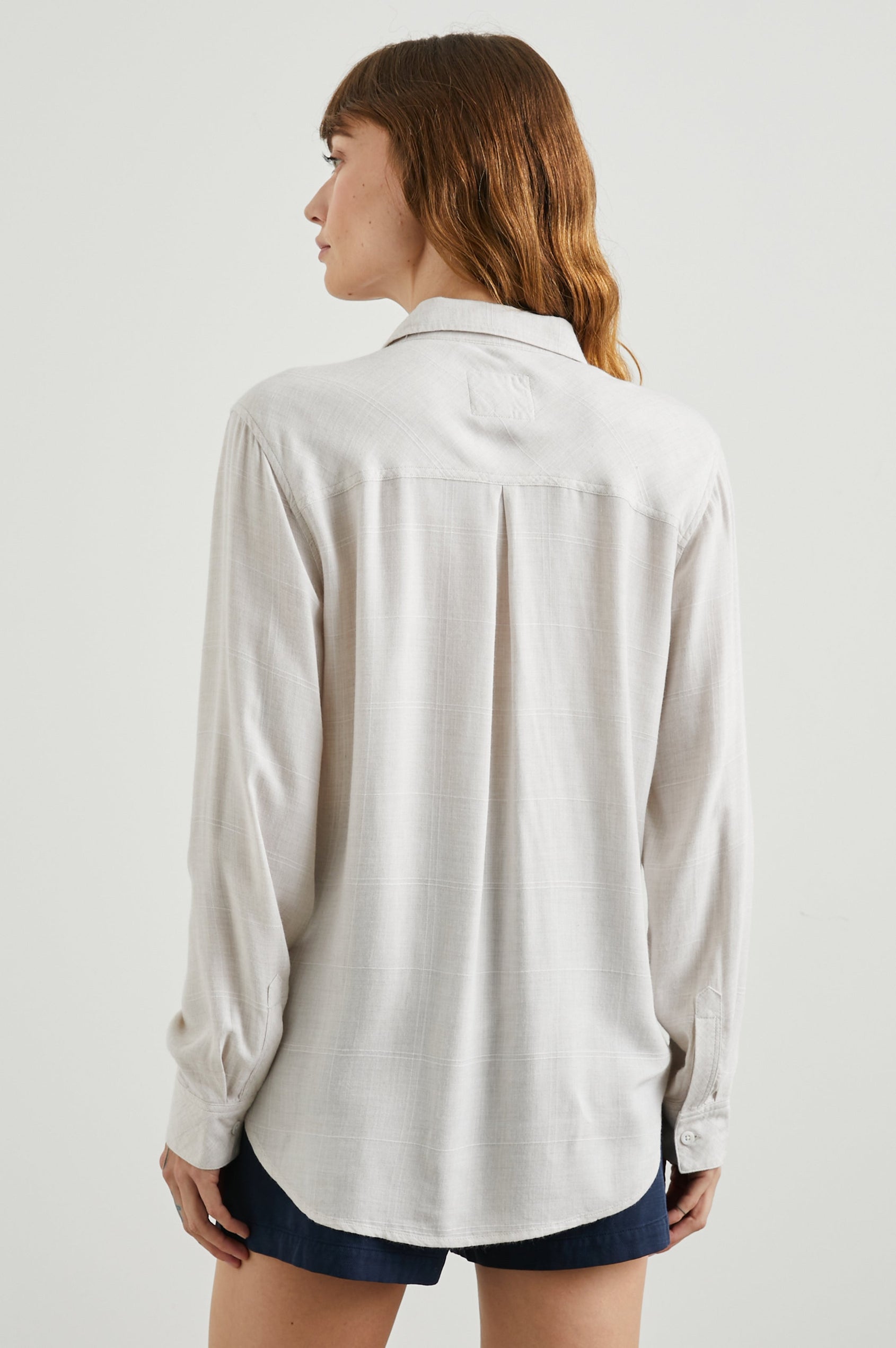 Hunter Long-Sleeve Button Up with a Chest Patch Pocket in Birch Heather Colorway - Back View Featured on Model