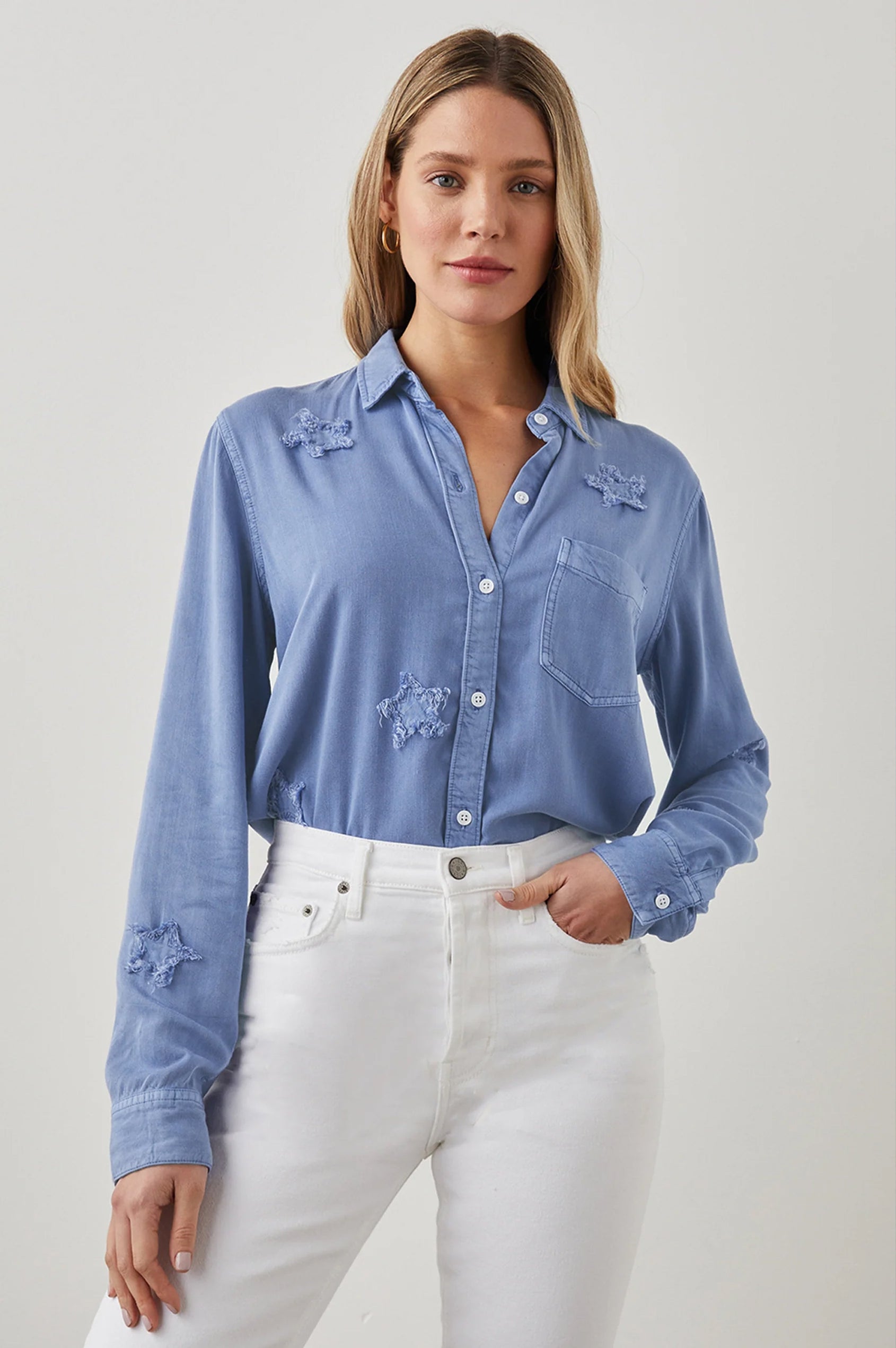 INGRID RAW SHIRT FRENCH MILITARY STARS - FRONT TUCKED IN