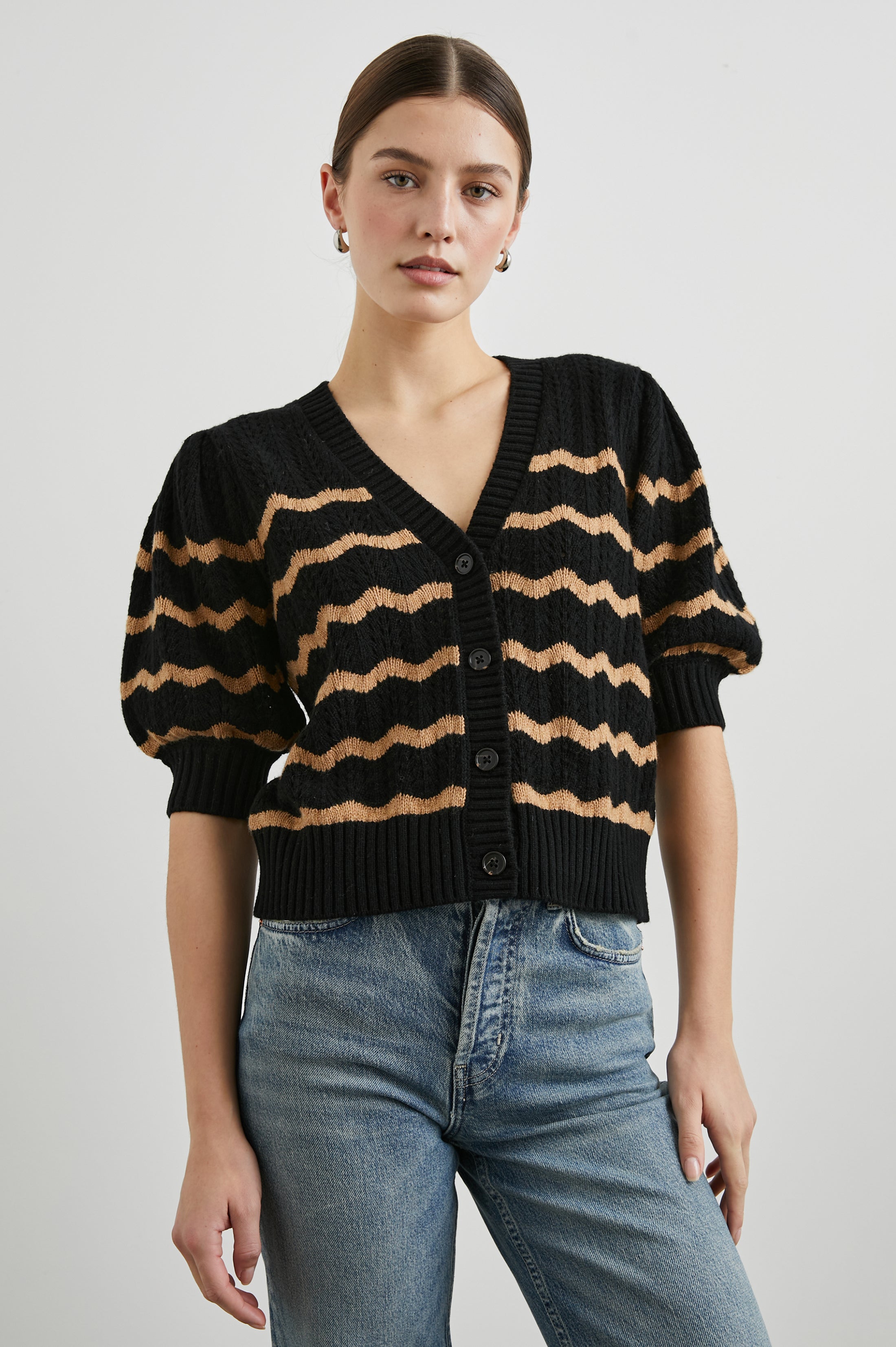 ISLA CARDIGAN - BLACK CAMEL STRIPE – Rails UK