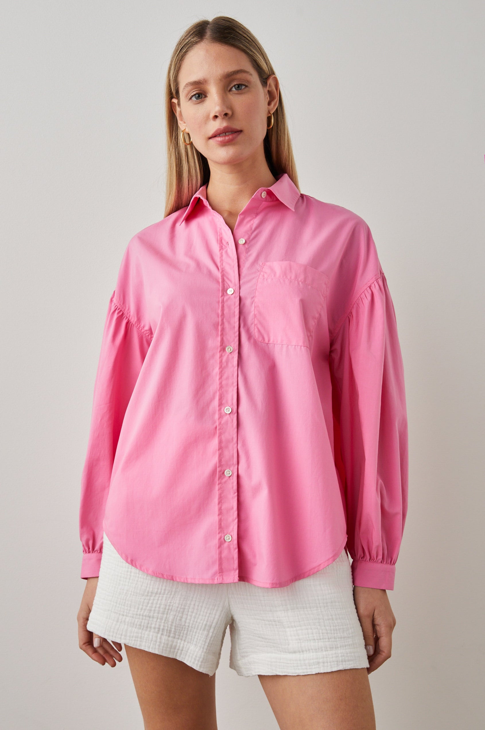 JANAE SHIRT HOT PINK - FRONT UNTUCKED