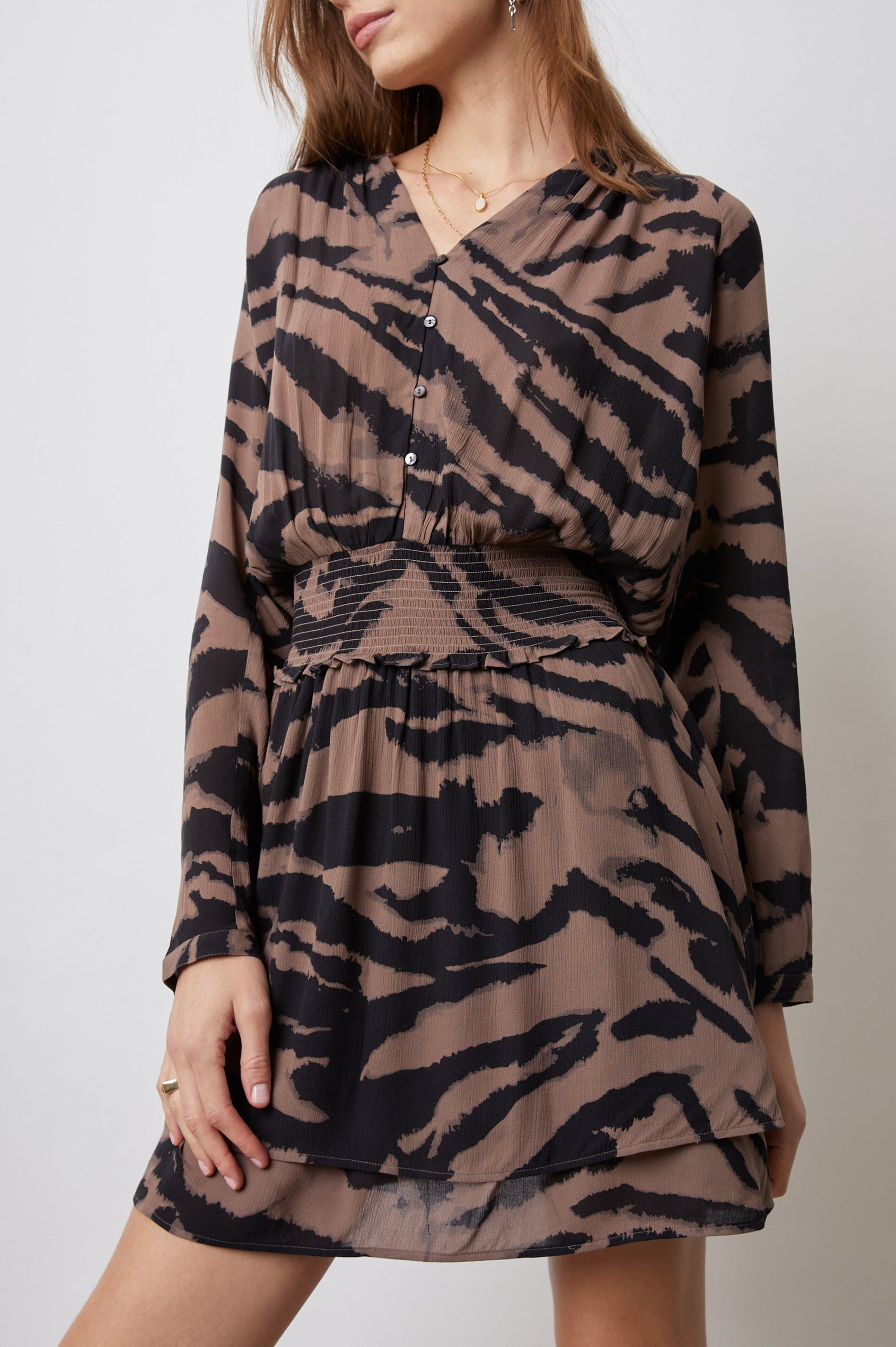JASMINE DRESS - MOCHA BENGAL - FRONT