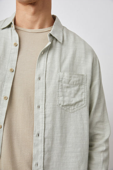 WYATT SHIRT - SAGE - FRONT DETAIL