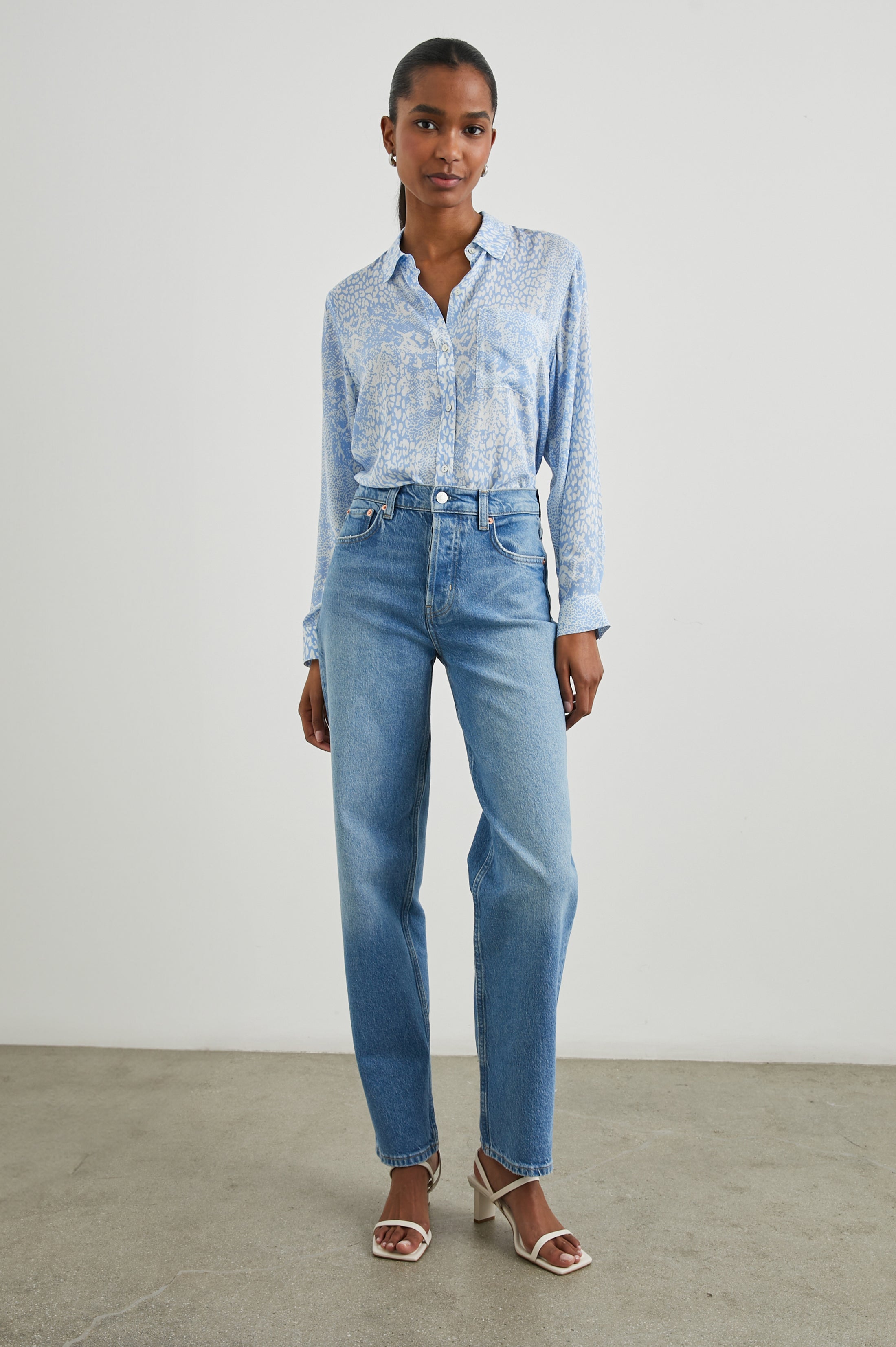 JOSEPHINE SHIRT - BLUE MIXED CHEETAH – Rails UK
