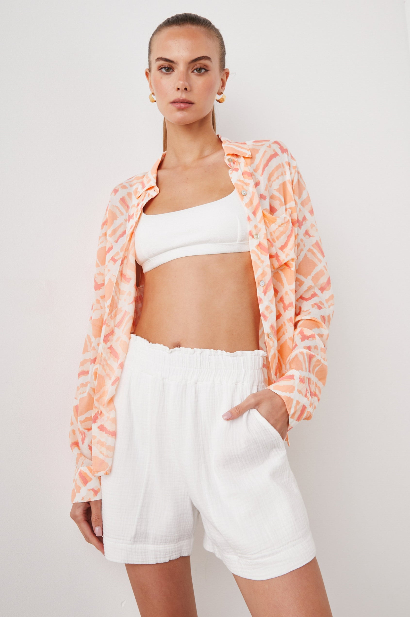 JOSEPHINE SHIRT PEACH WATERCOLOR PLAID - FRONT 