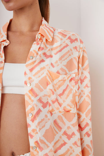 JOSEPHINE SHIRT PEACH WATERCOLOR PLAID - DETAIL