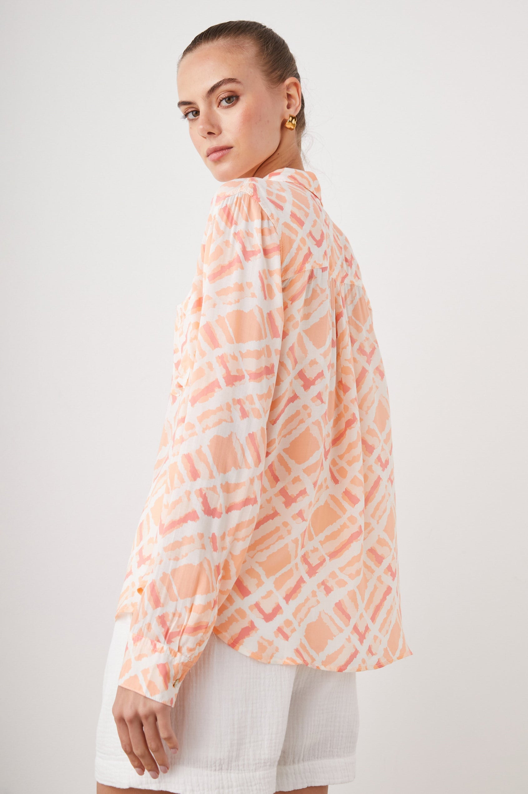 JOSEPHINE SHIRT PEACH WATERCOLOR PLAID - BACK