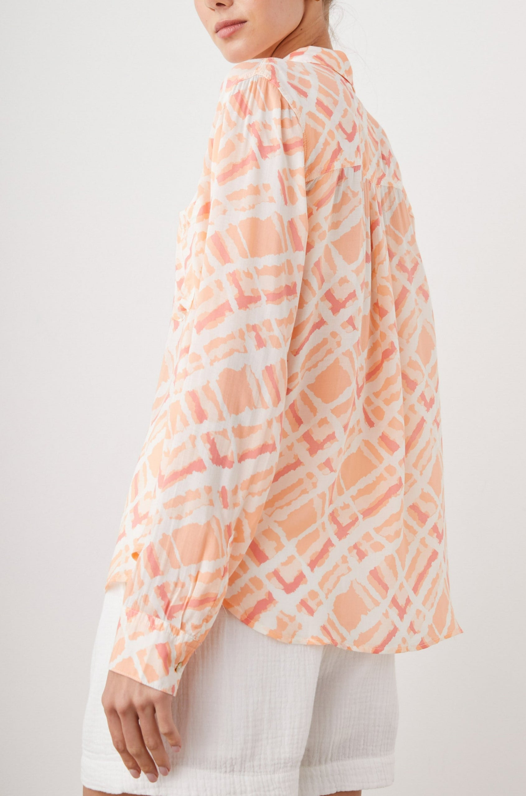 JOSEPHINE SHIRT PEACH WATERCOLOR PLAID - BACK