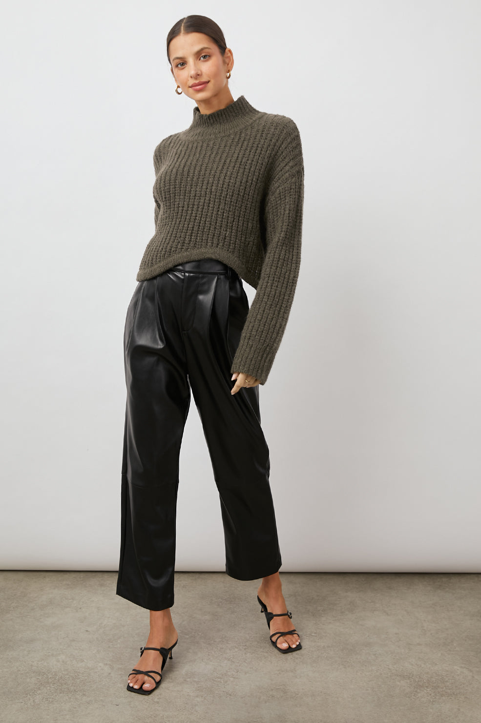 DELSEY OLIVE SWEATER- FULL FRONT BODY IN MOTION
