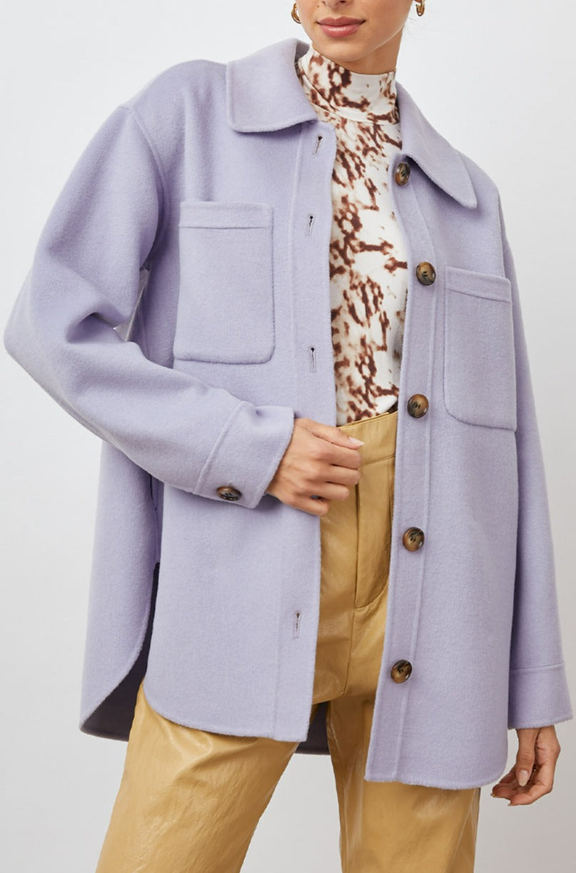 CONNIE SHIRT JACKET LILAC - FRONT BODY UNBUTTONED