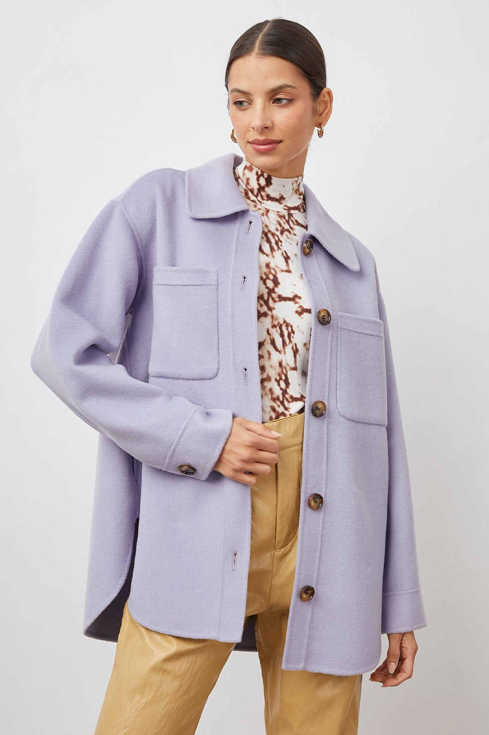 CONNIE SHIRT JACKET LILAC - FRONT BODY UNBUTTONED