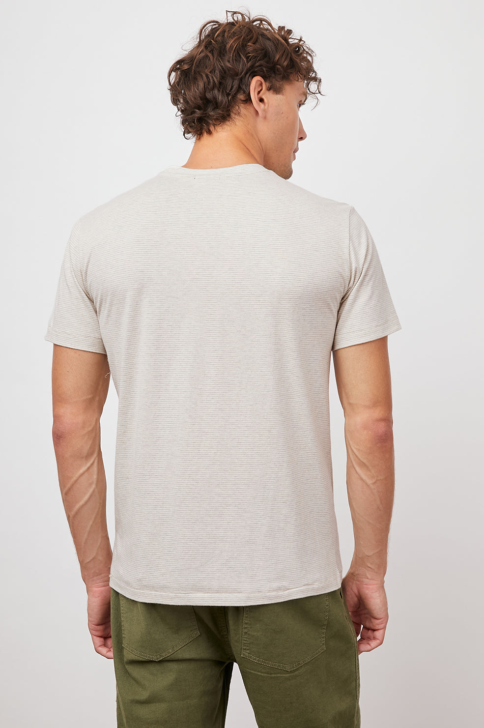 KAI OAT STRIPE SHORT SLEEVE ROUND NECK WITH POCKET-BACK